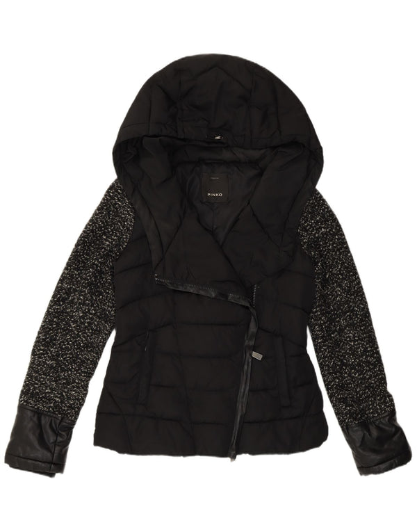 Pinko Damen-Jacke mit Kapuze, gepolstert, UK 10, Größe S, Schwarz, Polyester