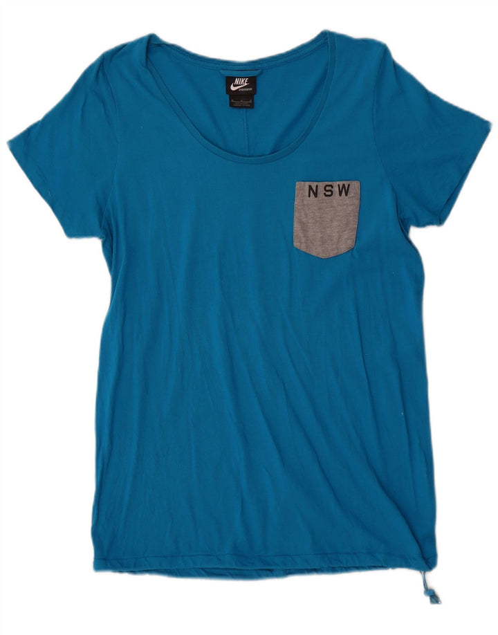 Nike Damen T-Shirt Top UK 14 Mittelblaue Baumwolle