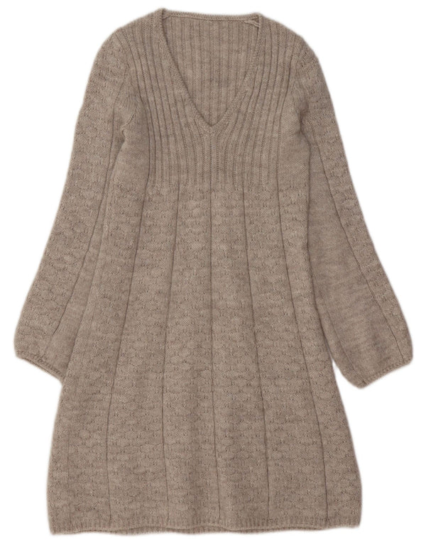 VINTAGE Damen Pulloverkleid UK 10 Small Beige Acryl