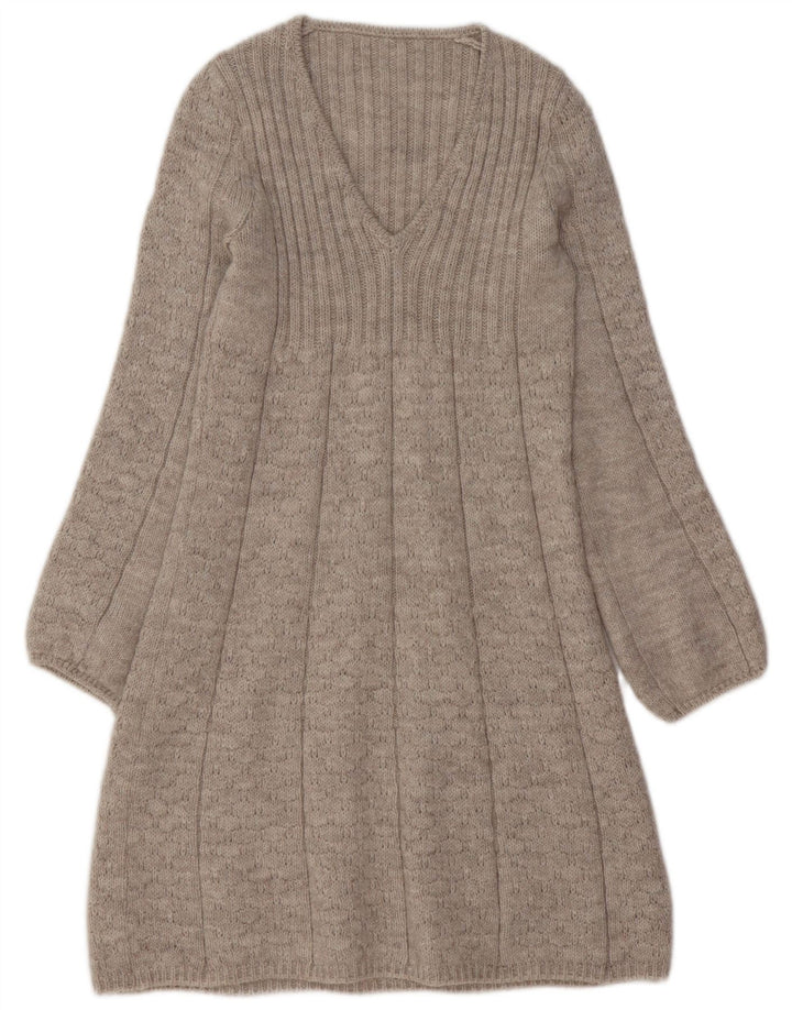 VINTAGE Damen Pulloverkleid UK 10 Small Beige Acryl