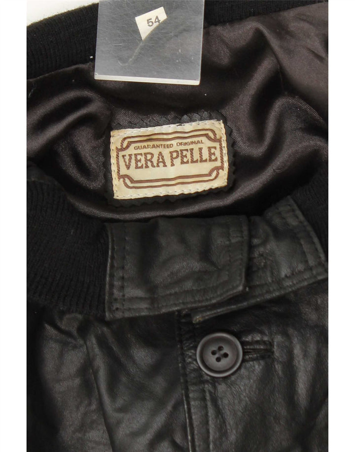 Vintage Herren Bomber Lederjacke IT 54 2XL Schwarzes Leder