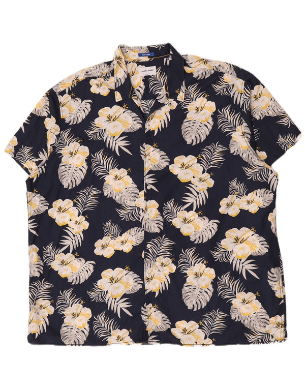 Jack & Jones Herren-Kurzarmhemd 3XL, Marineblau, Blumenmuster, Baumwolle