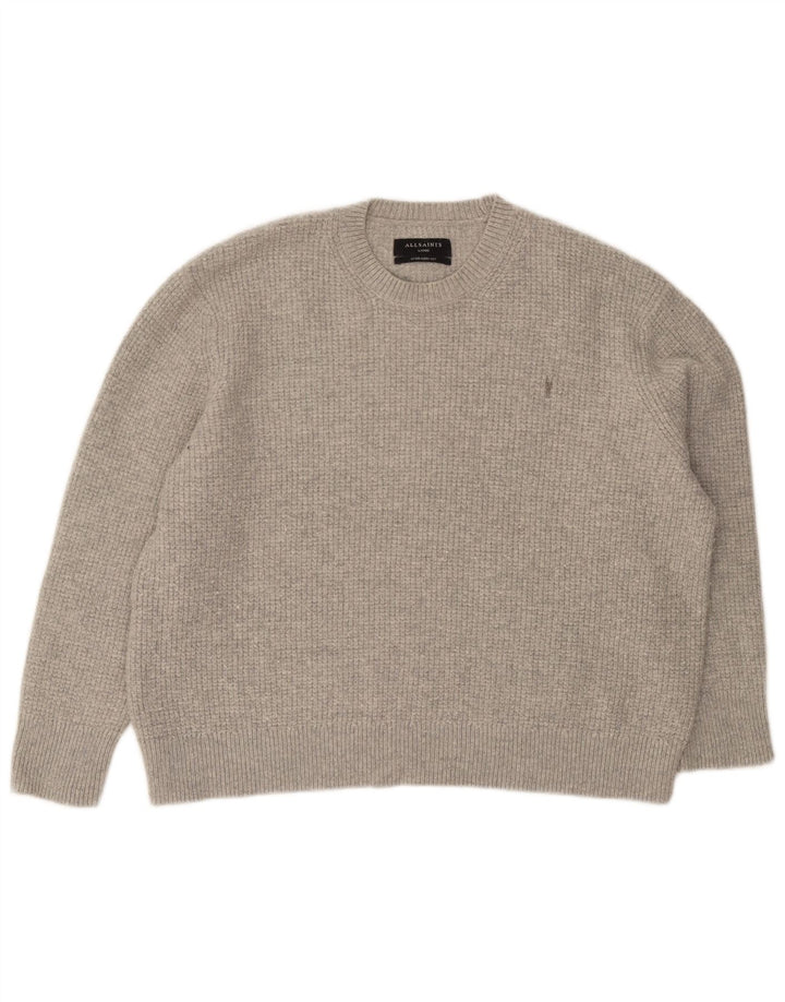All Saints Damen-Pullover, übergroß, Rundhalsausschnitt, Gr. 40, Größe L, graue Wolle