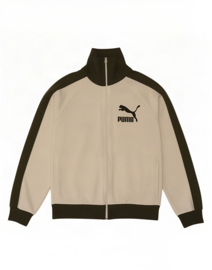 Puma Herren-Trainingsanzugoberteil mit Grafik, groß, weißes Farbblock-Polyester