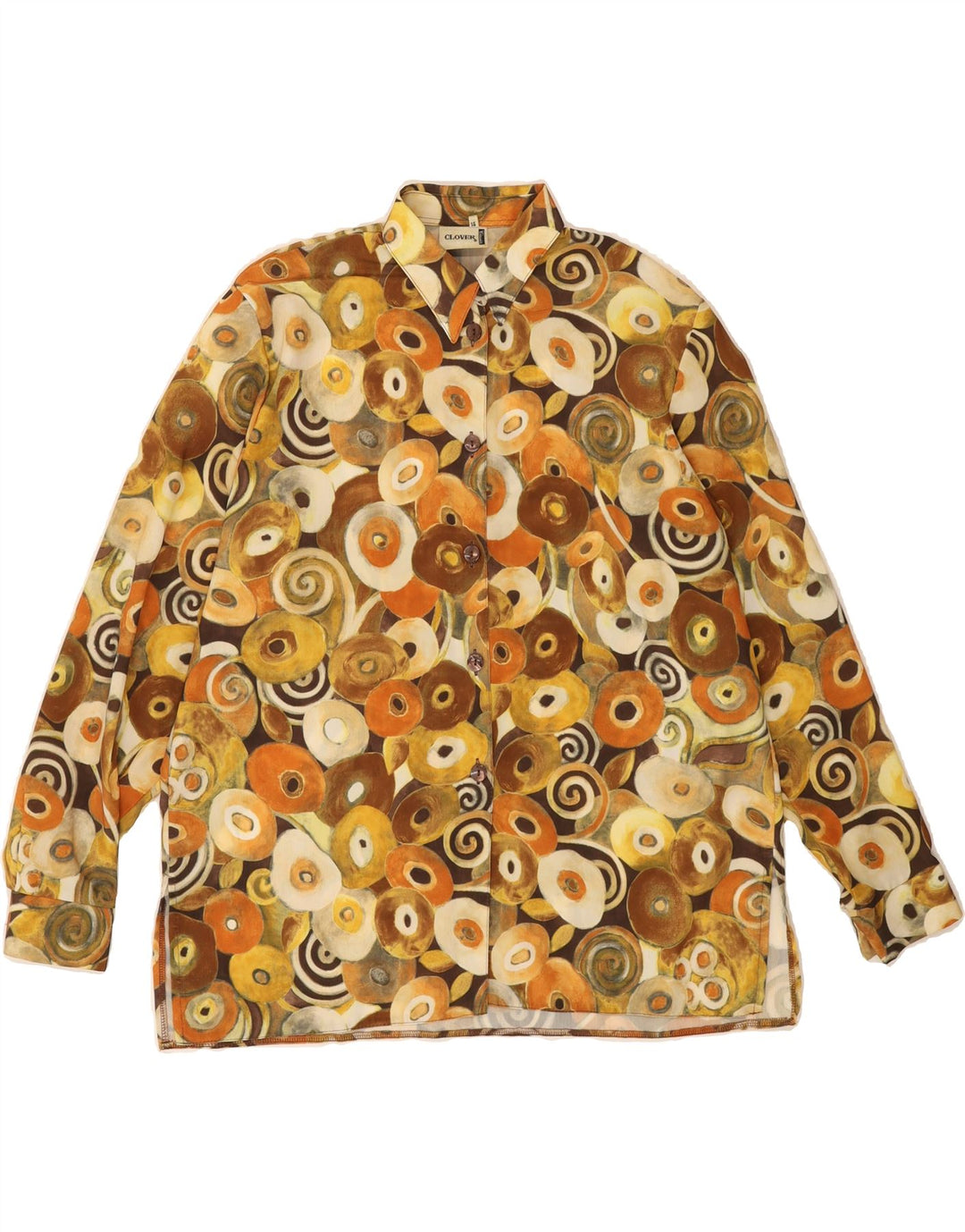 CLOVER Womens Shirt Blouse UK 14 Large Beige Geometric Polyester Vintage Clover and Second-Hand Clover from Messina Hembry 