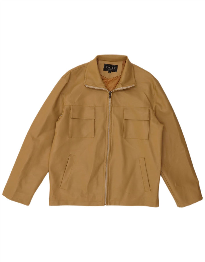 VINTAGE Womens Faux Leather Bomber Jacket UK 14 Medium Beige PVC