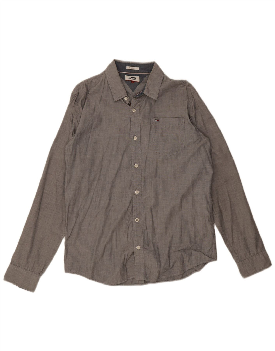 Tommy Hilfiger Herren-Hemd mit normaler Passform, mittelgraue Baumwolle