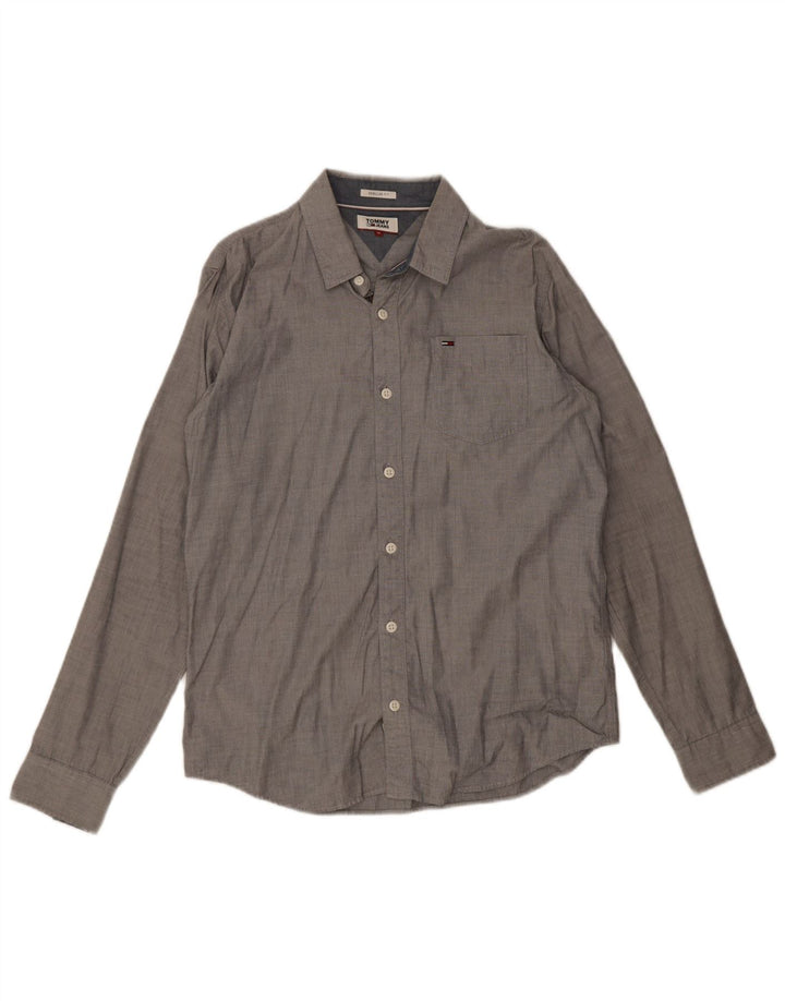 Tommy Hilfiger Herren-Hemd mit normaler Passform, mittelgraue Baumwolle