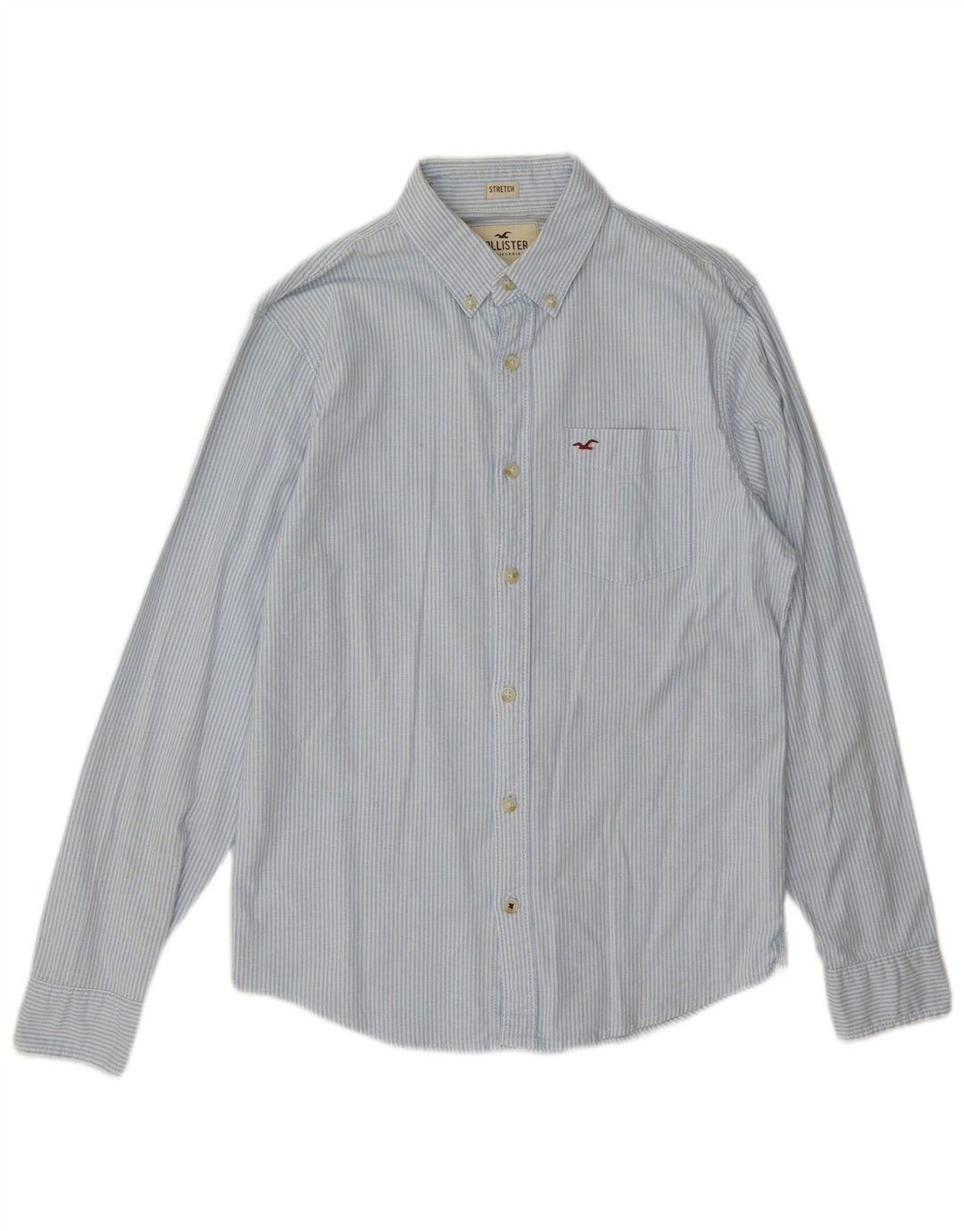 Hollister Herren-Hemd, klein, blaue Nadelstreifen-Baumwolle