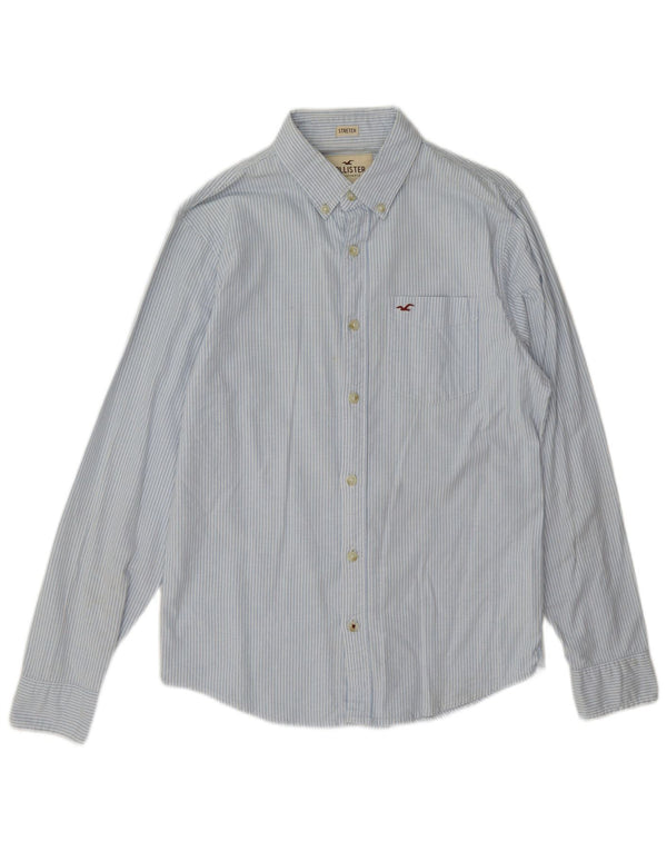 Hollister Herren-Hemd, klein, blaue Nadelstreifen-Baumwolle