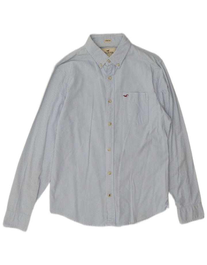 Hollister Herren-Hemd, klein, blaue Nadelstreifen-Baumwolle