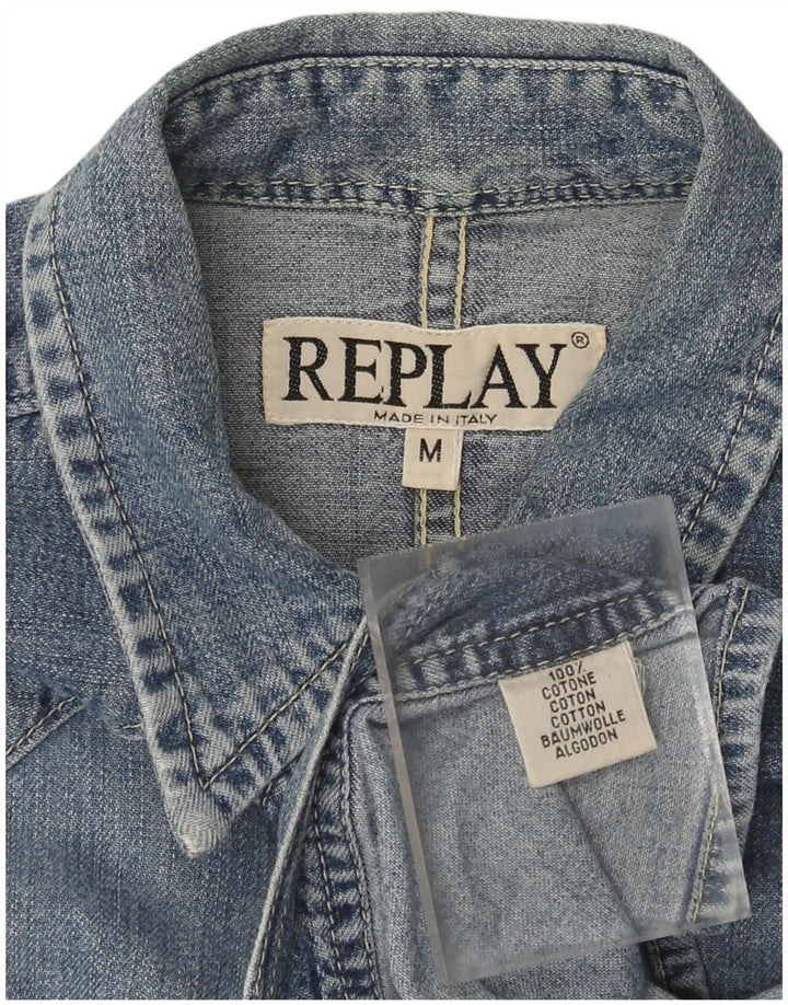 Replay Damen Jeanshemd UK 12 Mittelblaue Baumwolle