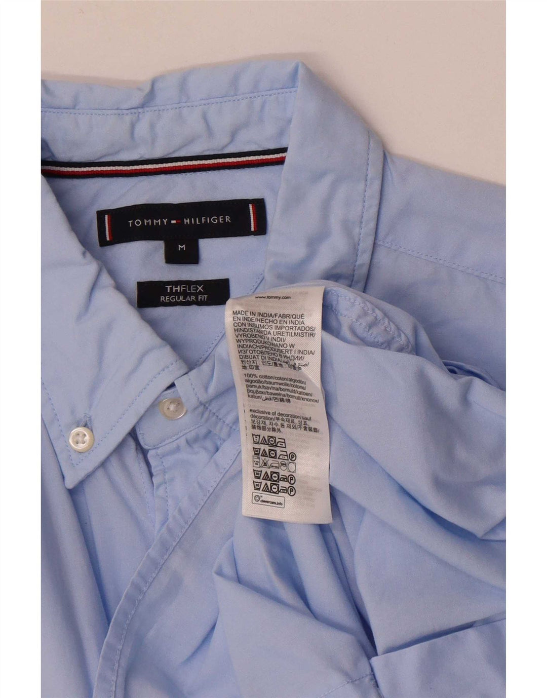 Tommy Hilfiger Herren-Hemd, kurzärmelig, normale Passform, mittelblaue Baumwolle