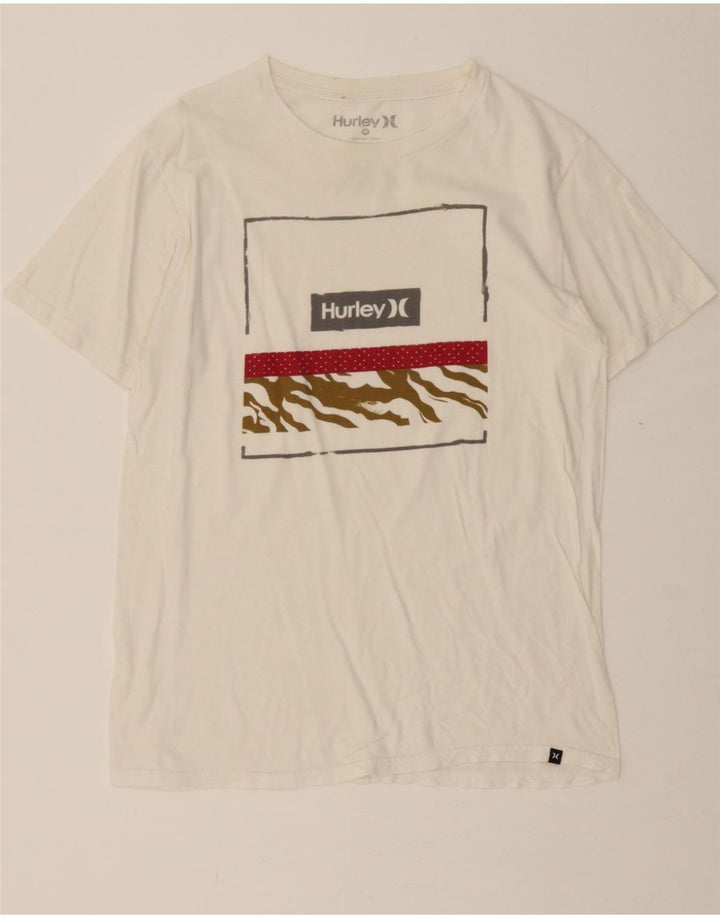 HURLEY Mens Graphic T-Shirt Top Medium White Cotton Vintage Hurley and Second-Hand Hurley from Messina Hembry 