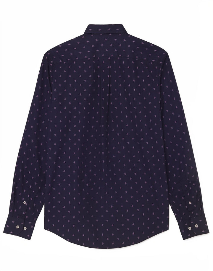 Tommy Hilfiger Herrenhemd aus mittelblauer Paisley-Baumwolle in Marineblau
