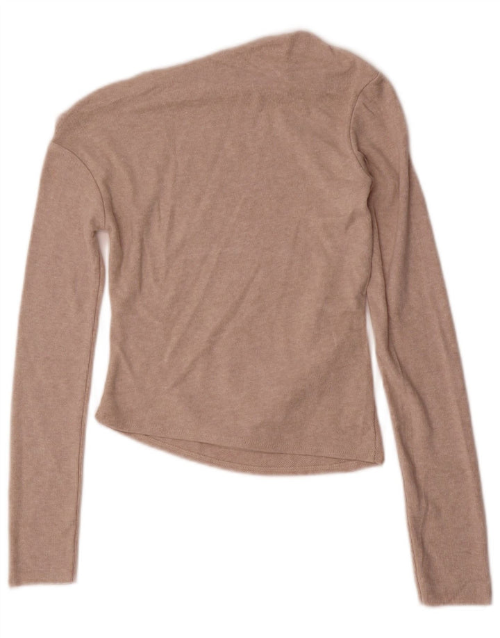 Zara Damen Crop Long Sleeve One Shoulder Top UK 8 Small Beige