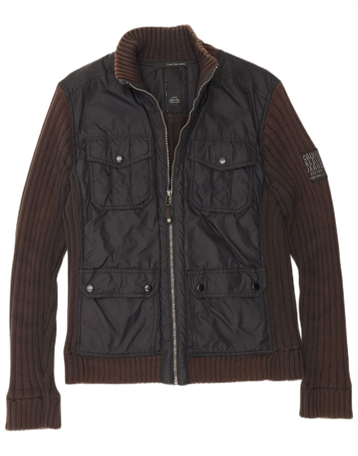 Calvin Klein Jeans Herren Utility-Jacke UK 36 Small Braunes Colourblock-Nylon