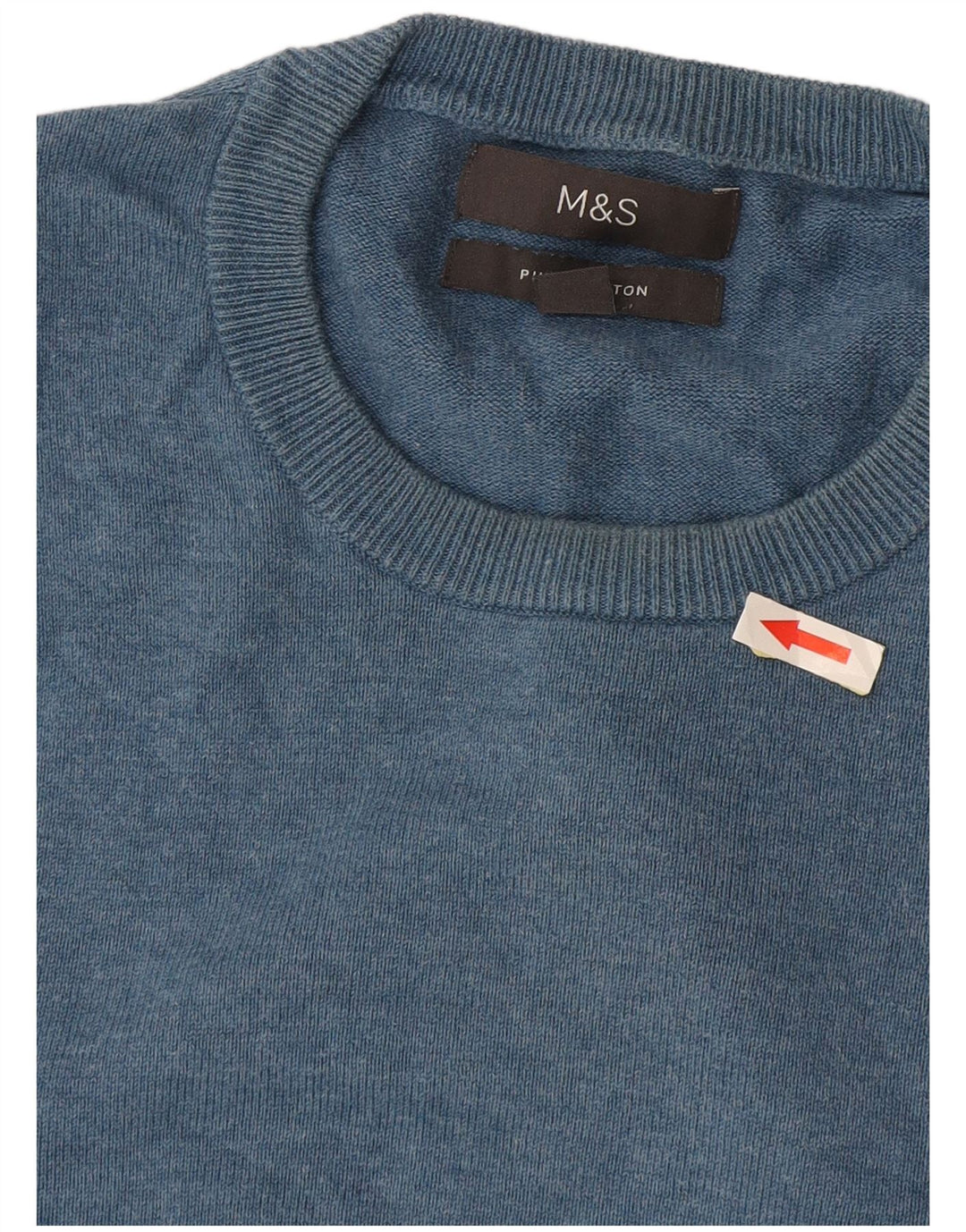 Marks & Spencer Herren-Pullover mit Rundhalsausschnitt, mittelblaue Baumwolle