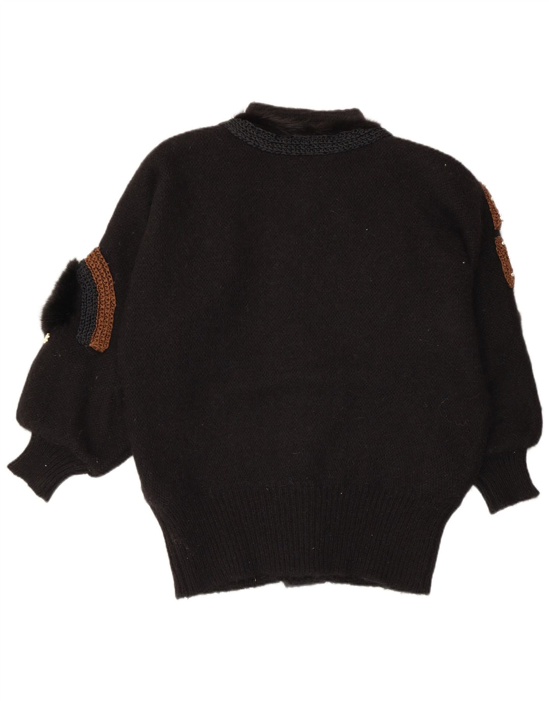 VINTAGE Damen Strickjacke mit abstraktem Muster EU 42/44 Groß Schwarz