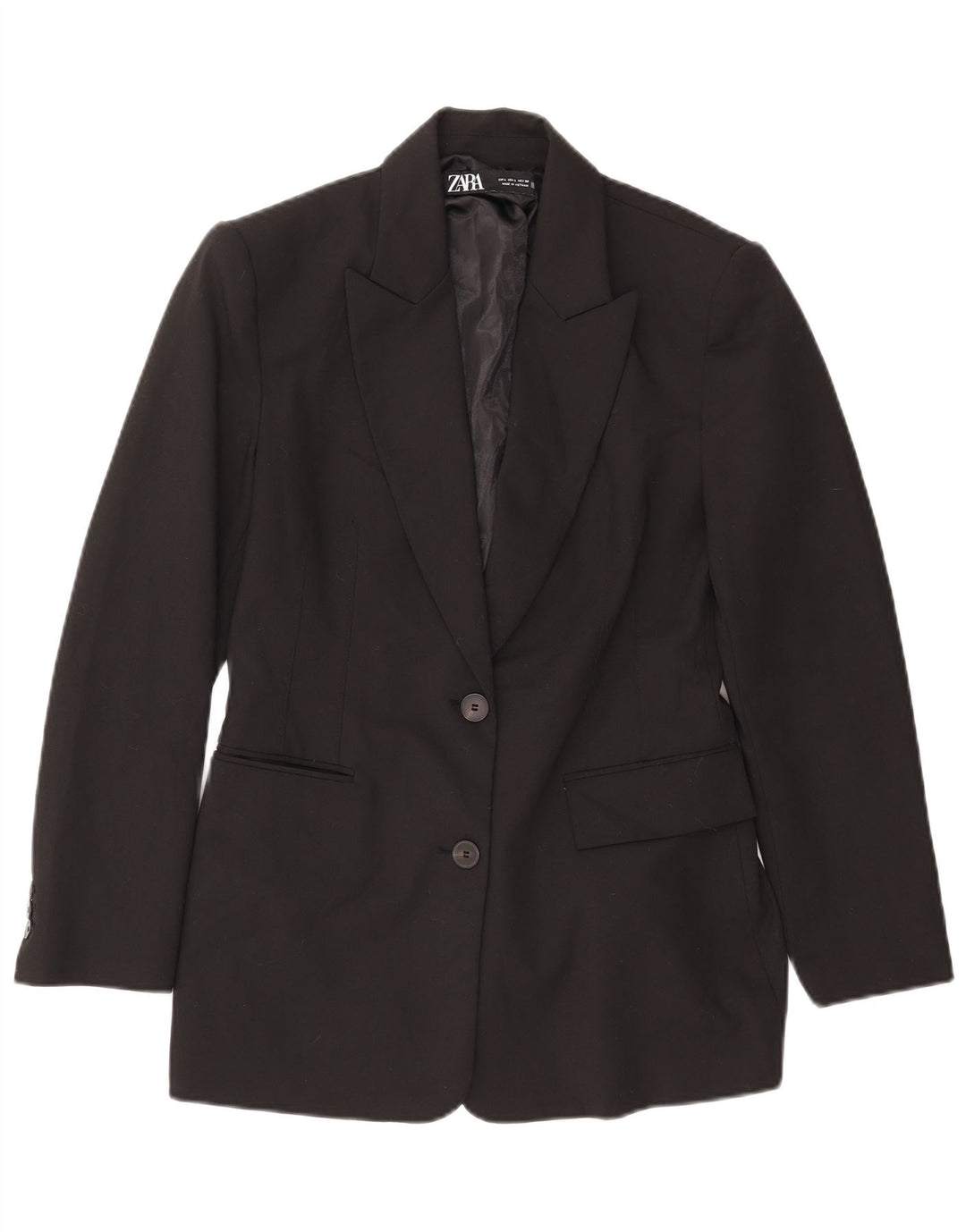 Zara Damen 2-Knopf-Blazerjacke UK 14 Large Schwarz Polyester