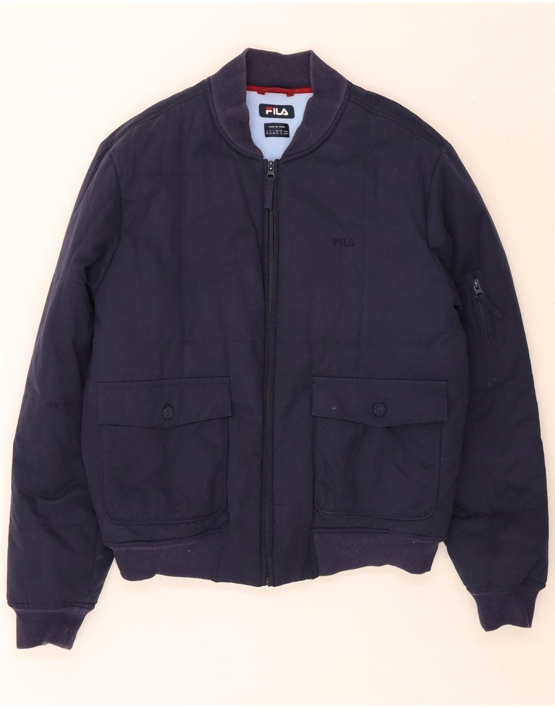 FILA Mens Bomber Padded Jacket UK 38 Medium Navy Blue Cotton Vintage Fila and Second-Hand Fila from Messina Hembry 