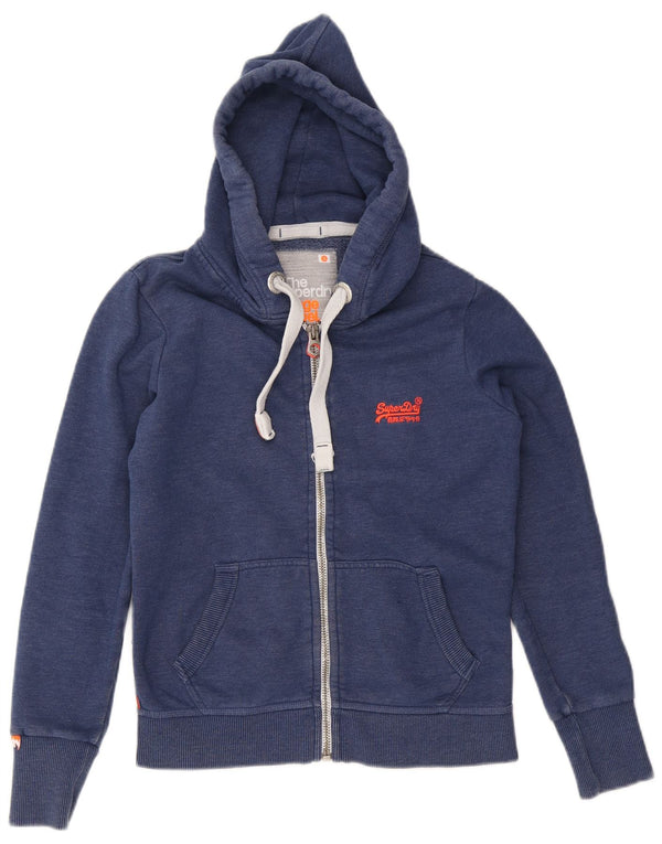 Superdry Damen-Kapuzenpullover mit Reißverschluss, UK 10, Größe S, Marineblau, Baumwolle