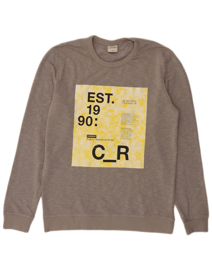 Jack & Jones Herren Grafik-Sweatshirt-Pullover Mittelgrau meliert