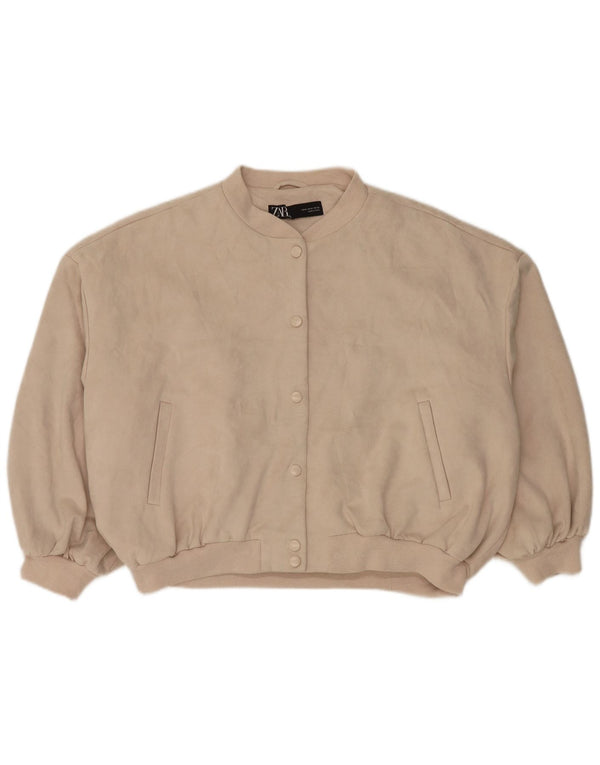 Zara Damen Übergroße Bomberjacke UK 14 Medium Beige Polyester