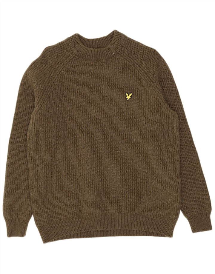 Lyle & Scott Herren-Pullover mit Rundhalsausschnitt, mittlere Khaki-Baumwolle