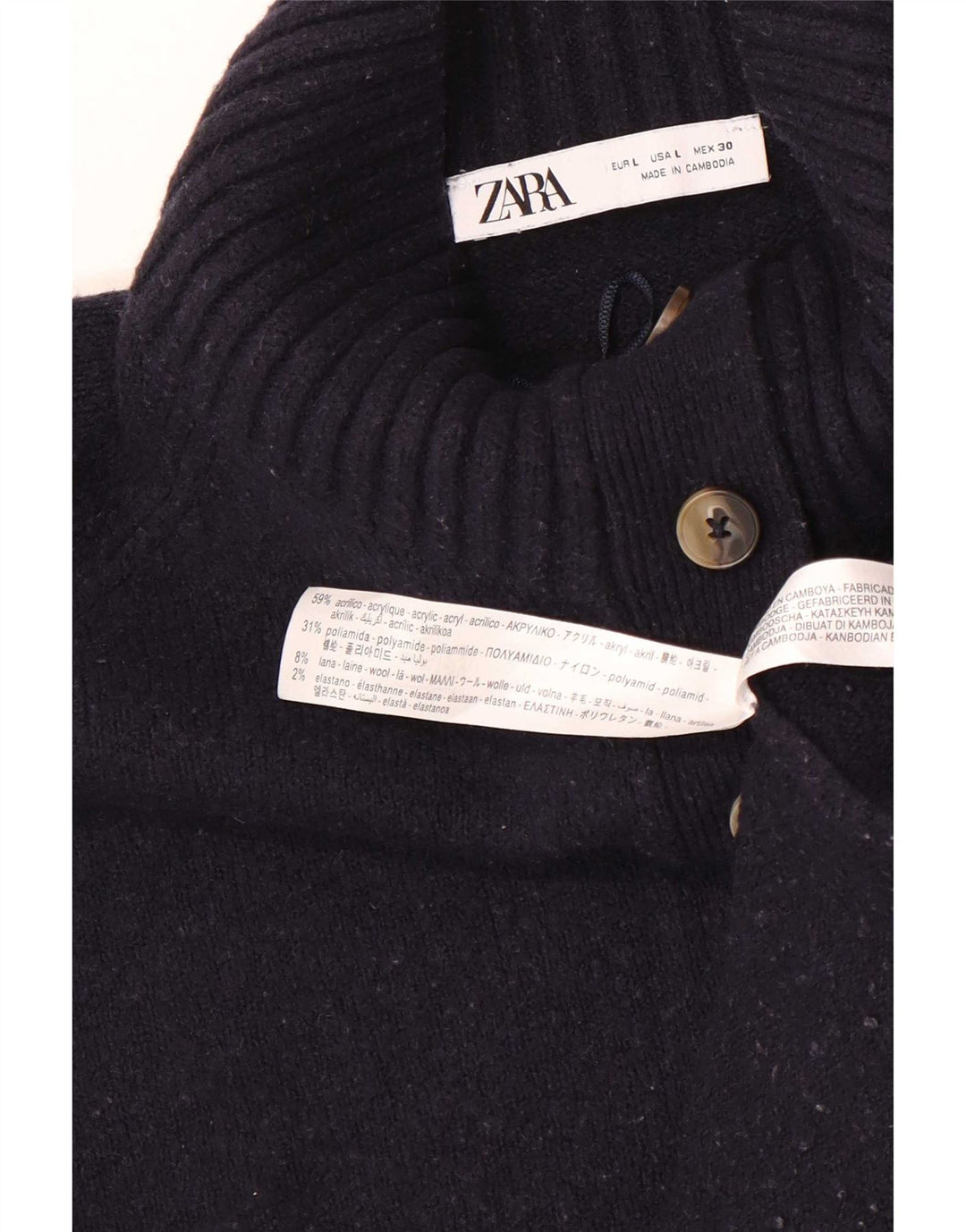 Zara Damen-Pullover, übergroß, Knopfkragen, Gr. 16, Marineblau