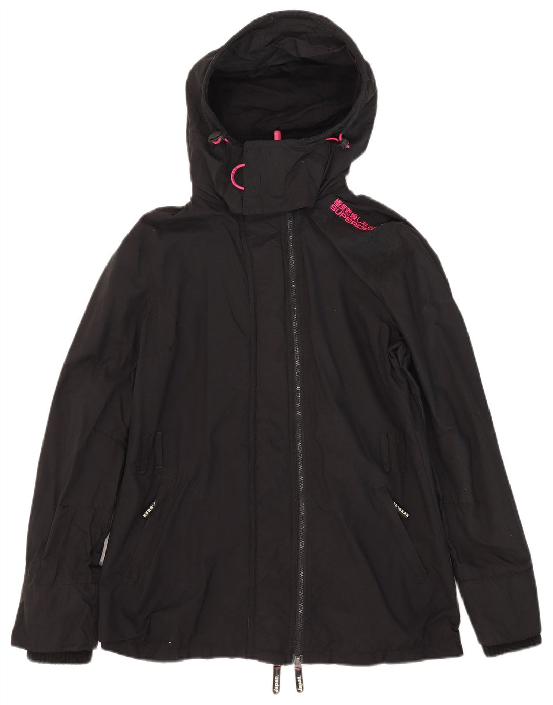 Superdry Damen Windmac Hooded Windjacke UK 16 Large Schwarz Nylon