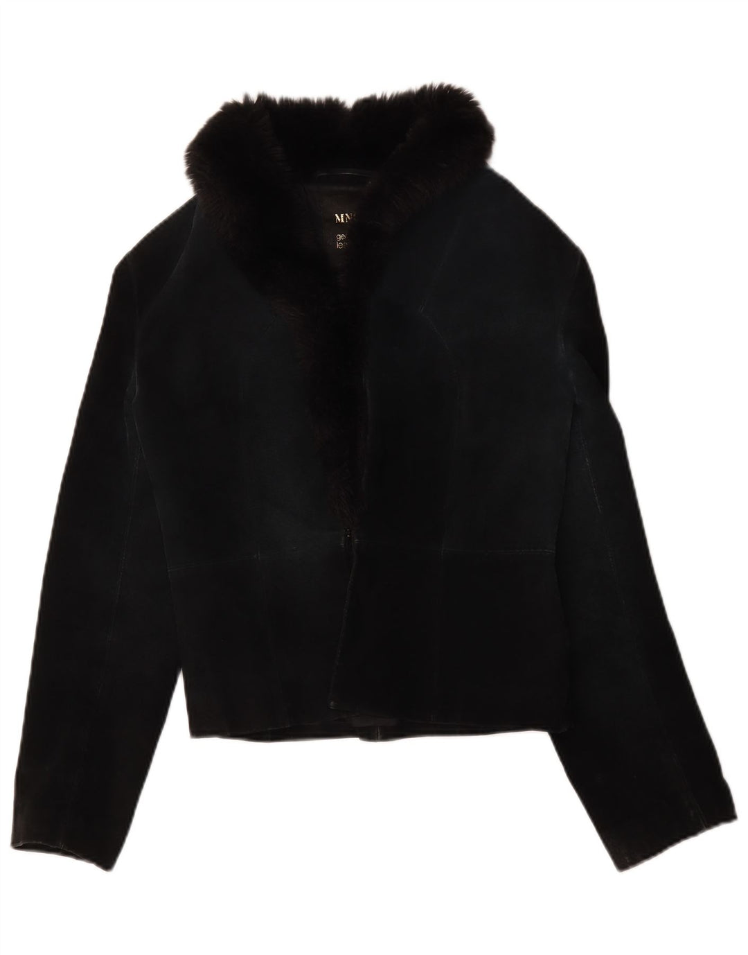 Mango Damen Crop Wildlederjacke UK 12 Mittelschwarzes Leder