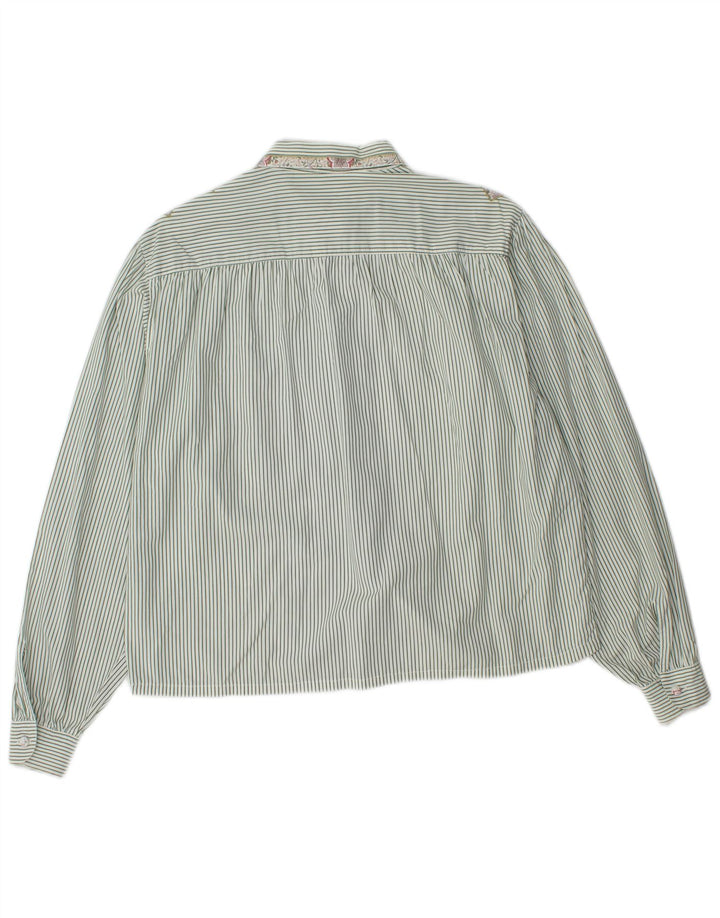 VINTAGE Damen Shirt UK 18 XL Grüner Nadelstreifen