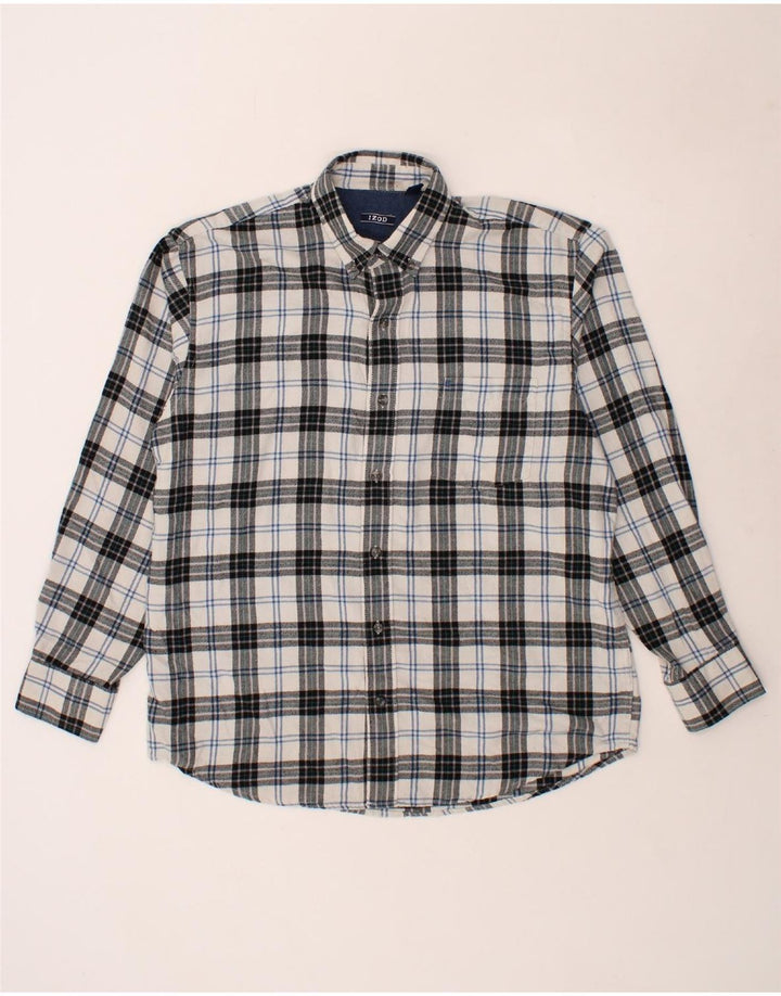 IZOD Mens Flannel Shirt Large Grey Check Cotton Vintage Izod and Second-Hand Izod from Messina Hembry 
