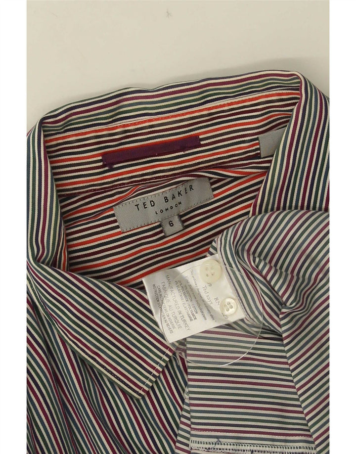Ted Baker Herrenhemd Größe 6 2XL Mehrfarbige Nadelstreifen-Baumwolle