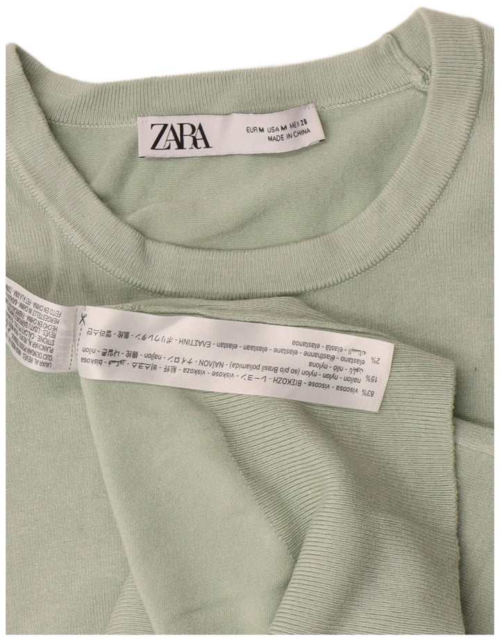 Zara Damen-Pullover mit Rundhalsausschnitt, UK 12, mittelgrüne Viskose