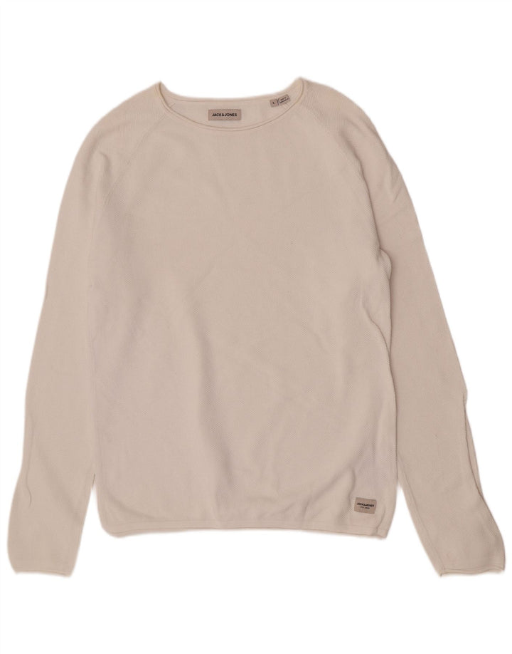 Jack & Jones Herren-Pullover mit U-Boot-Ausschnitt, groß, aus weißer Baumwolle