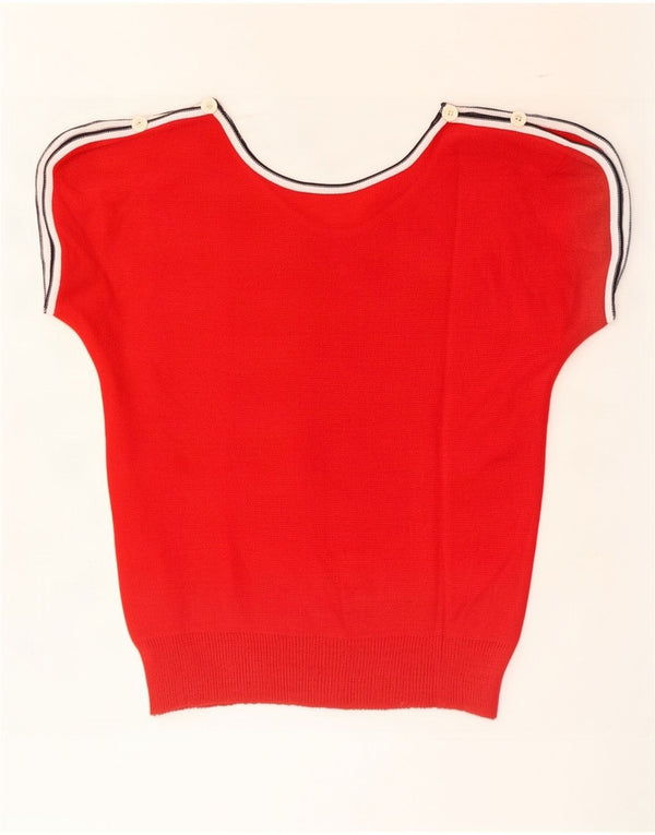 Vintage Damen Kurzarm-Pullover mit U-Boot-Ausschnitt, UK 10, Größe S, Rot
