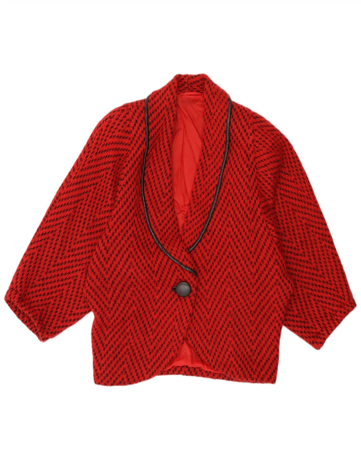 Vintage Damen Strick-Fledermausjacke UK 14 Großer roter Chevron