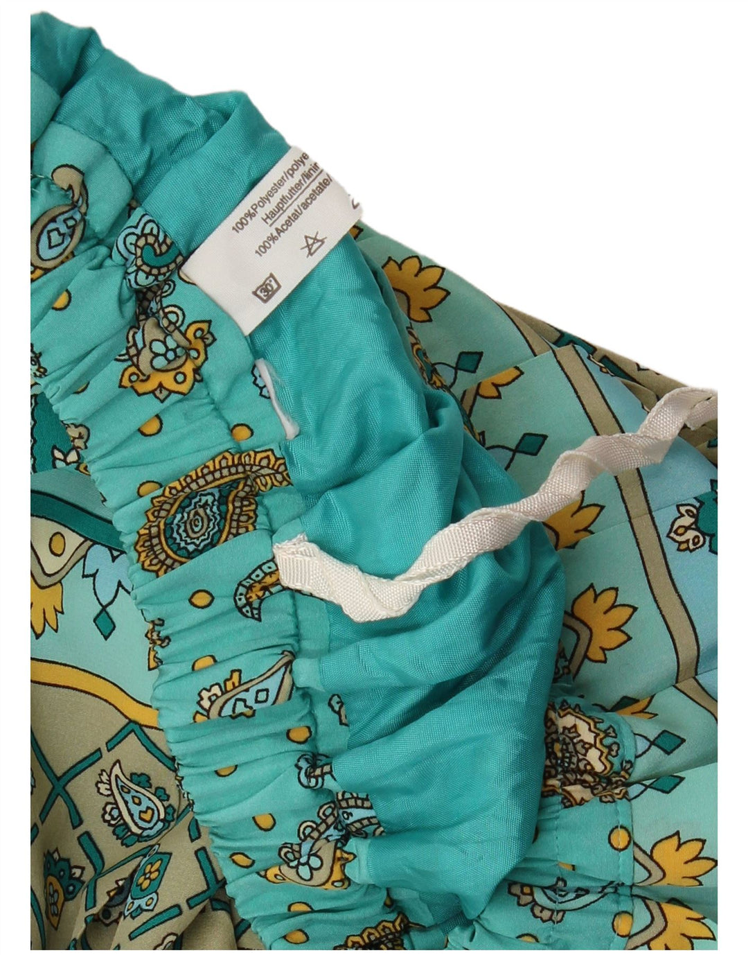 VINTAGE Damen-Messer-Faltenrock W32, großes türkisfarbenes Paisley-Polyester
