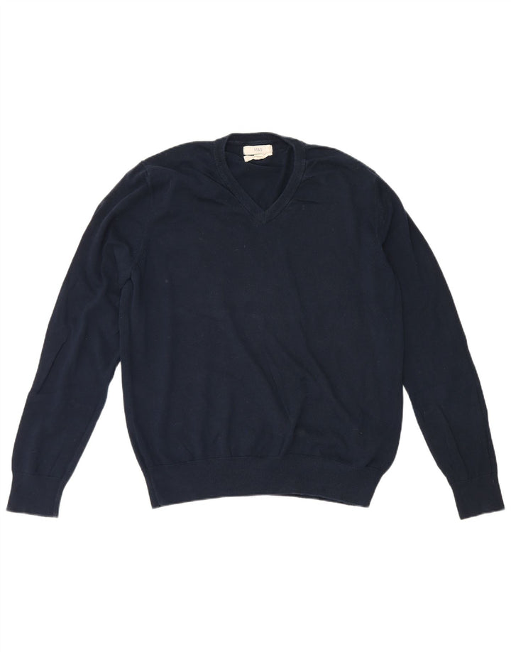 Marks & Spencer Herren-Pullover mit V-Ausschnitt, groß, marineblaue Baumwolle
