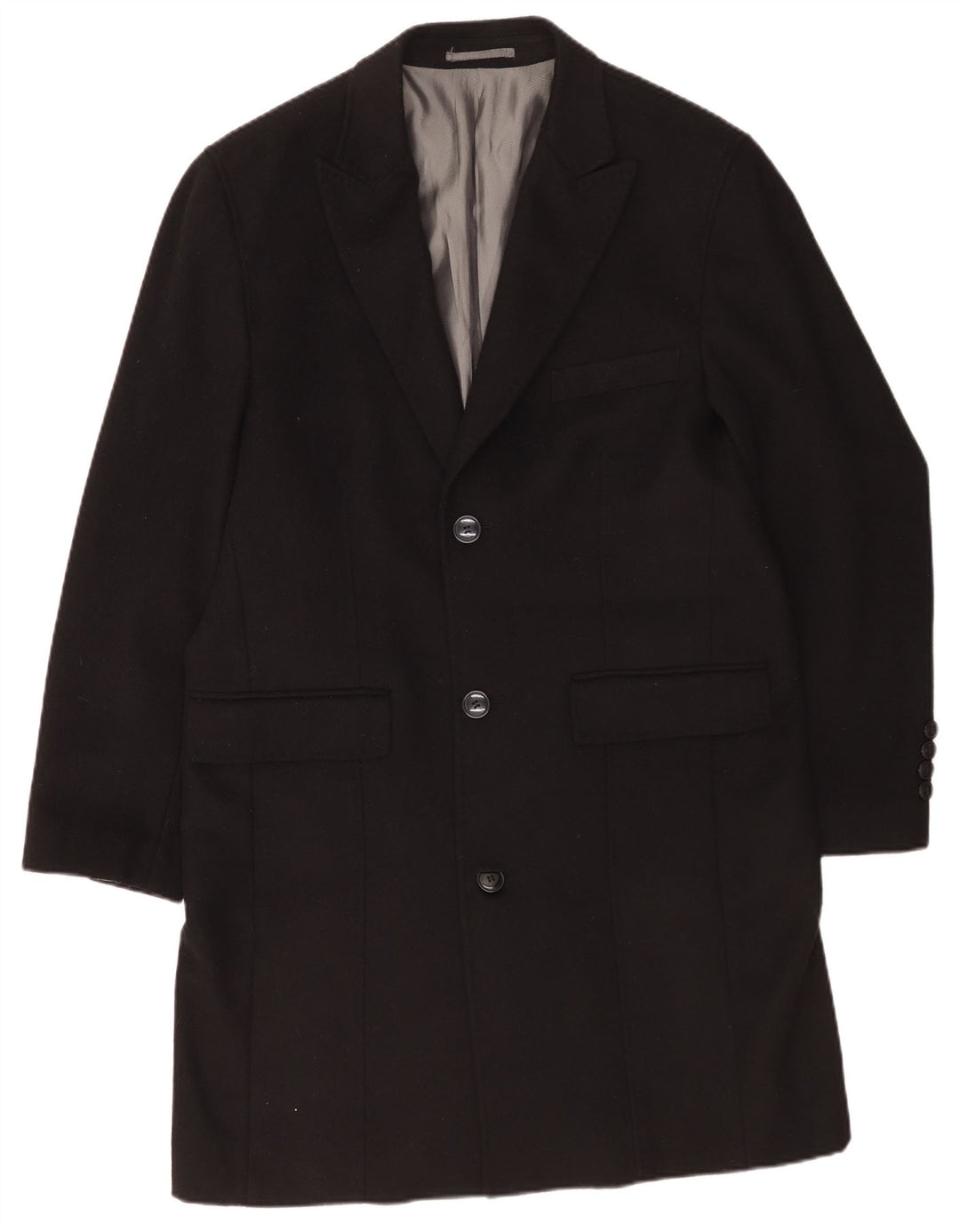 Pierre Cardin Herren-Mantel mit normaler Passform, UK 42, XL, schwarze Wolle, klassisch
