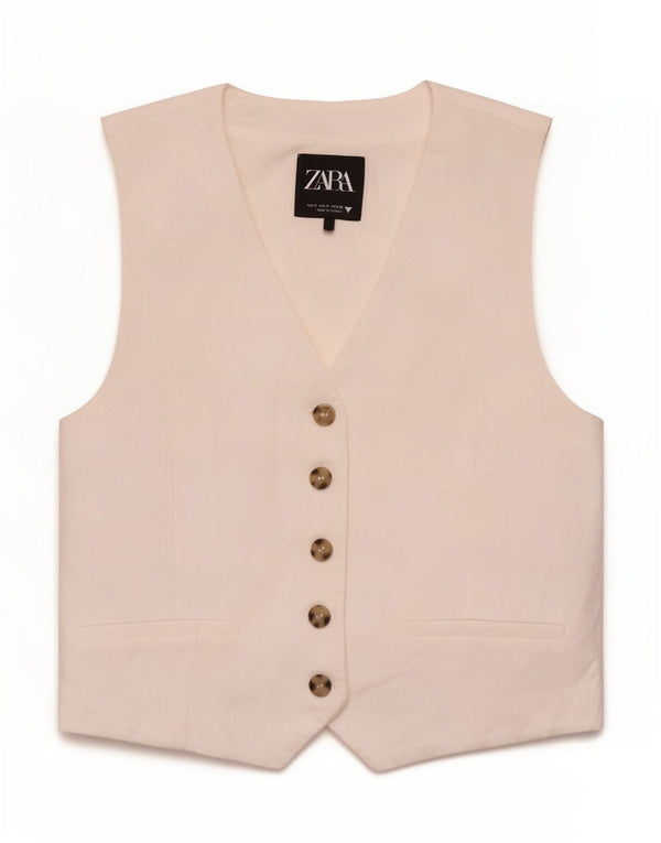 Zara Damen Weste UK 10 Small Weiße Viskose
