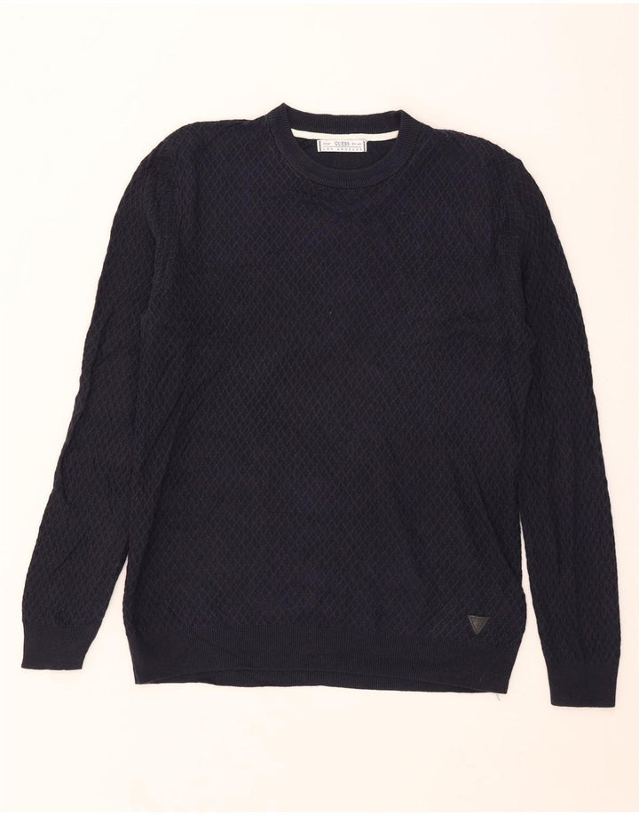 Guess Herren-Pullover mit Rundhalsausschnitt, groß, marineblaue Baumwolle