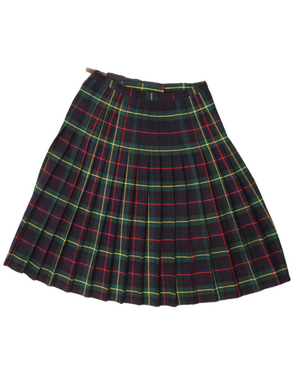Vintage Damen Kilted Wickelrock IT 46 Groß W32 Marineblau Kariertes Acryl
