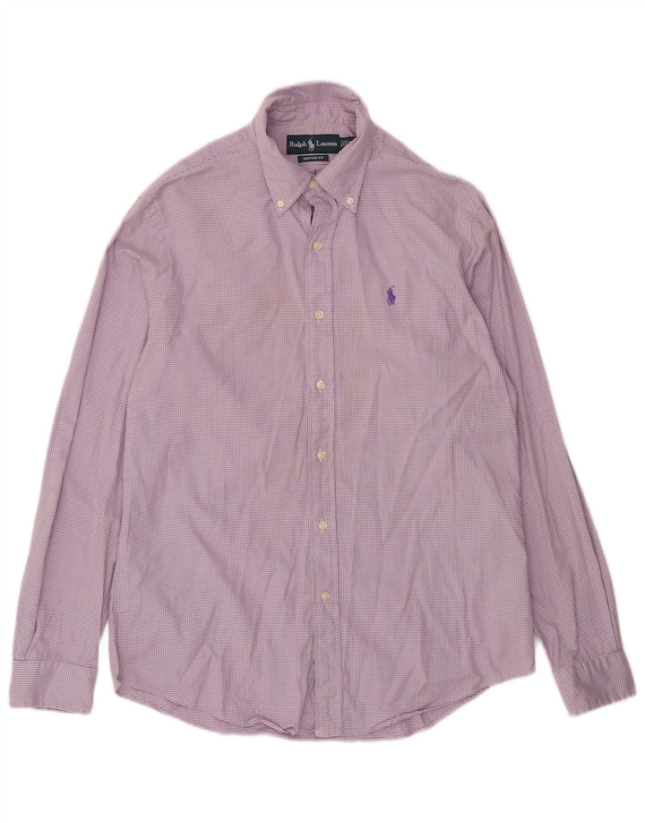 Ralph Lauren Herren-Hemd mit individueller Passform, mittelviolette Hahnentritt-Baumwolle