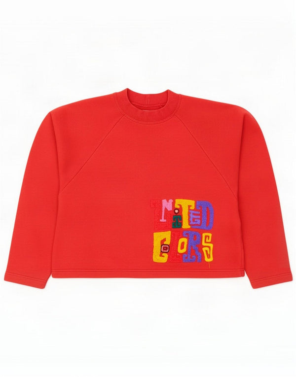 Benetton Womens Graphic Oversized Sweatshirt Jumper UK 10 Small Red Cotton
