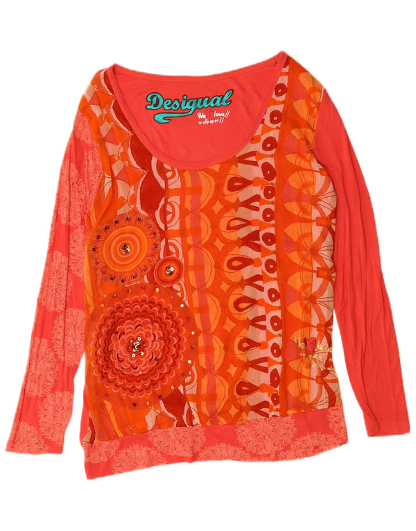 Desigual Womens Graphic Top Langarm UK 16 Large Pink Floral