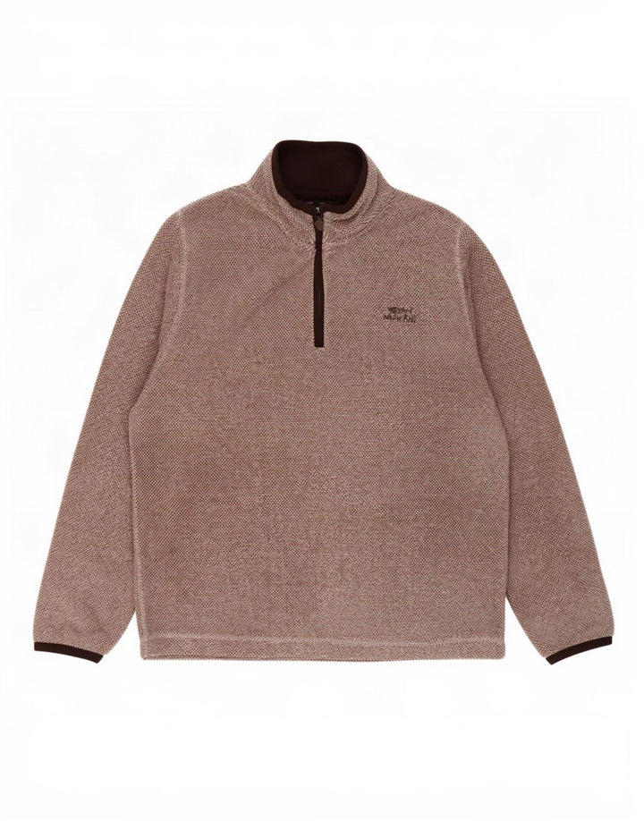 Weird Fish Herren-Fleecepullover mit Reißverschluss am Hals, großes braunes Polyester