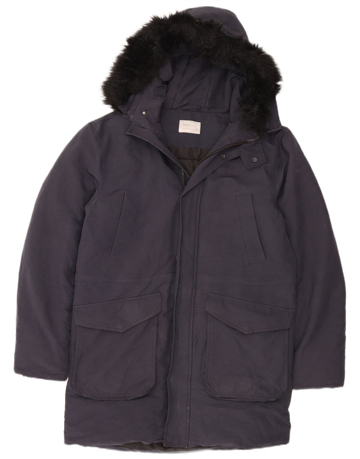 Zara Herren-Mantel mit Kapuze, gepolstert, UK 38, mittelmarineblau, Polyester
